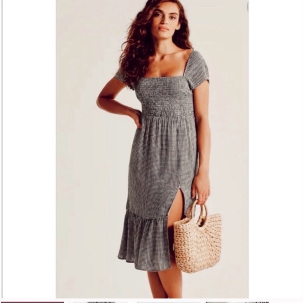 Abercrombie & Fitch Black and White Checkered Midi Dress